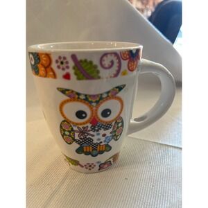 Trisa Owl Coffee Mug Multicolor Floral Ceramic Microwave Dishwasher Safe Boho
